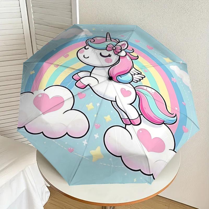 1PC Unicorn Rainbow Umbrella-8-Rib Reinforced Portable Folding Travel Suitable for All Seasons Outdoor Daily Use-Z0402