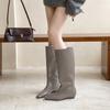 2025 Winter New Pointed Wedge Heel Inner Height Temperament Thin French Fashion Sexy Beauty Female Internet Celebrity Boots