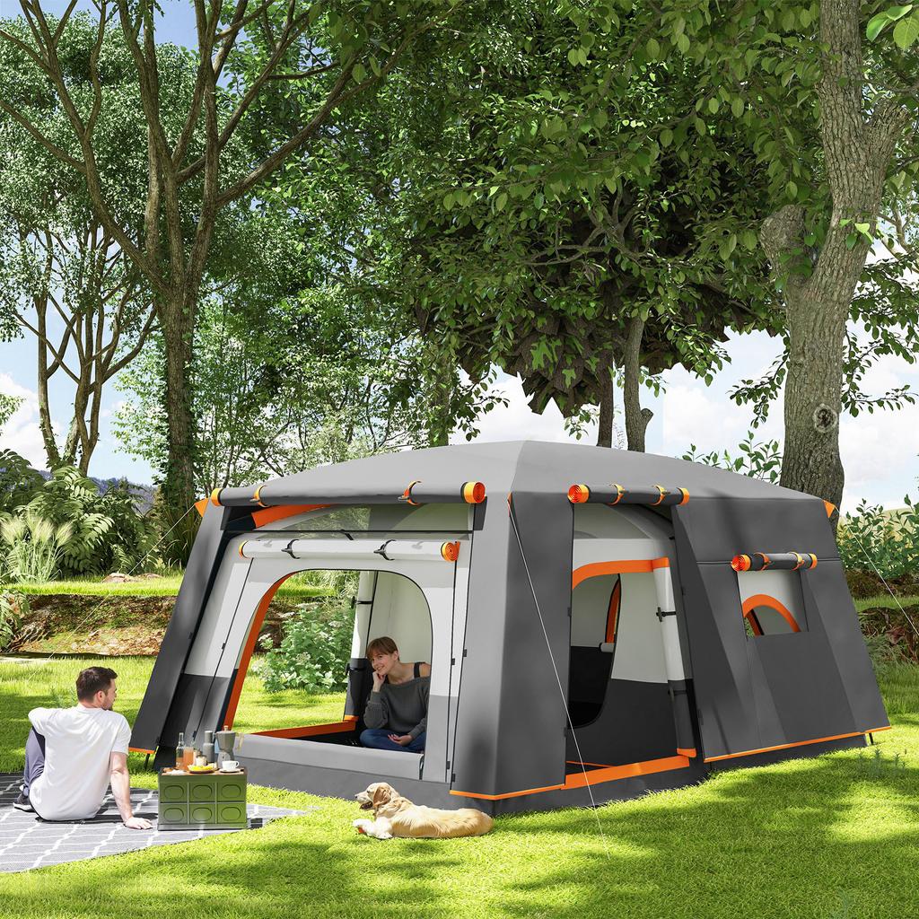 Camping tent for 4-6 people, lightweight, stable, waterproof tunnel tent with canopy and groundsheet, dark gray