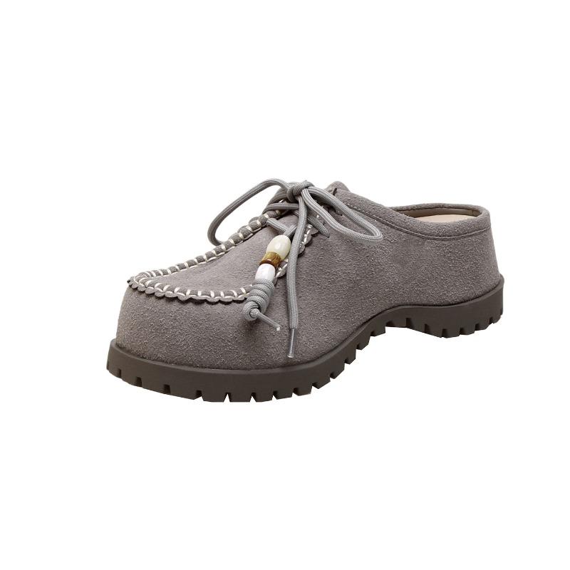 

Осенние модели повышены. 5 см милые тапочки женские из коровьего велюра на шнуровке с бисером, с большой головой, на полукаблуке-кенгуру 40