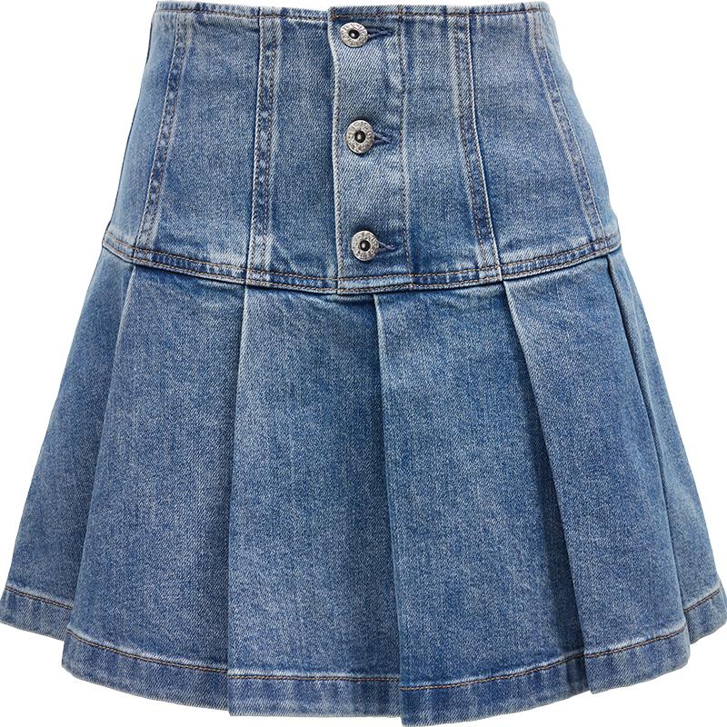 ONLY Women s High-Waist Pleated Denim Mini Skirt XS