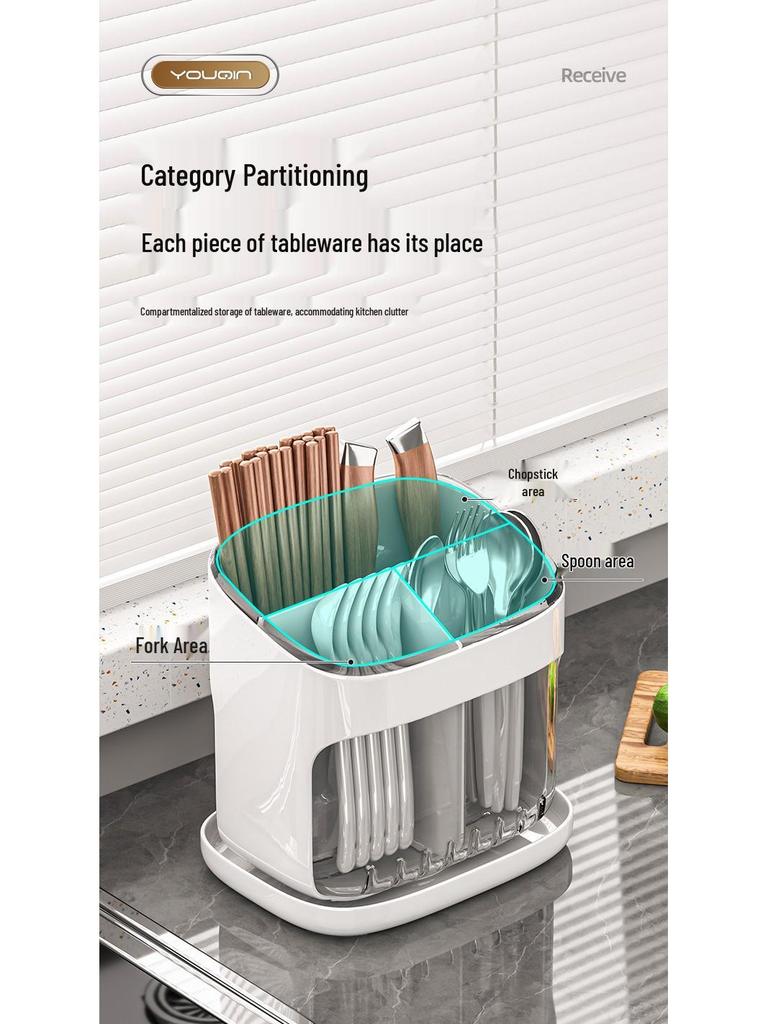 Premium Kitchen Countertop Cutlery Holder with Drainage - Spoon, Chopstick, and Utensil Storage Rack