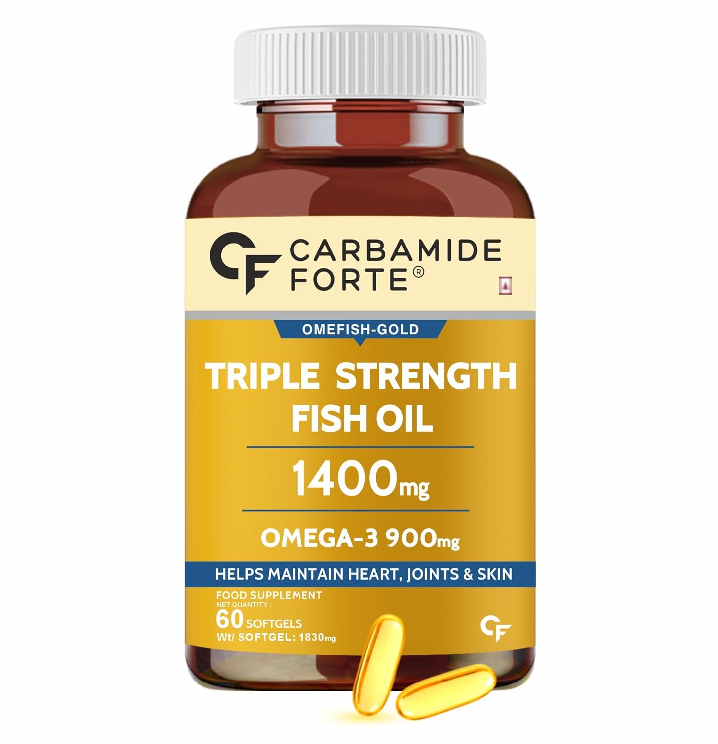

Carbamide Forte Triple Strength Omega 3 Fish Oil Capsules 1400mg 60 Softgels Heart Joint Skin Support