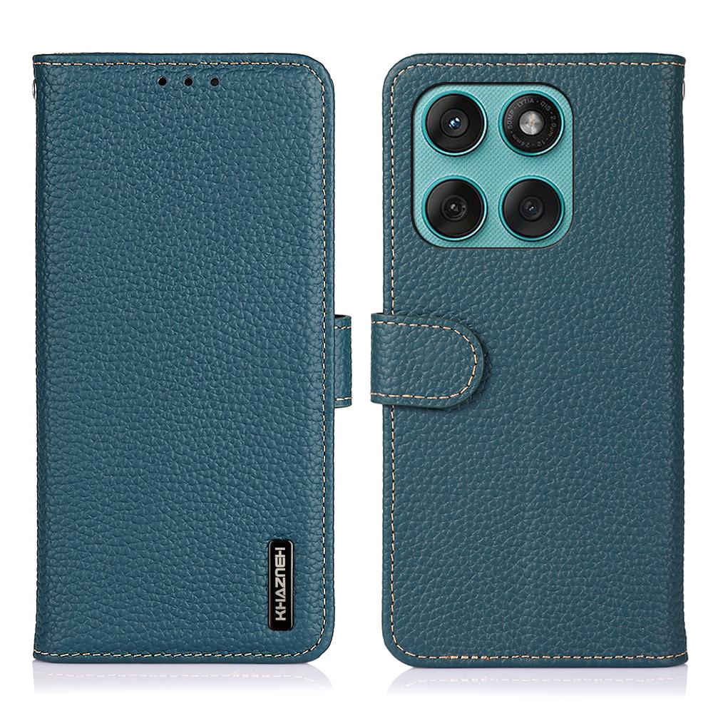 

KHAZNEH For Motorola Edge 60 5G/60 Fusion 5G Case Genuine Cow Leather Flip Phone Cover Green