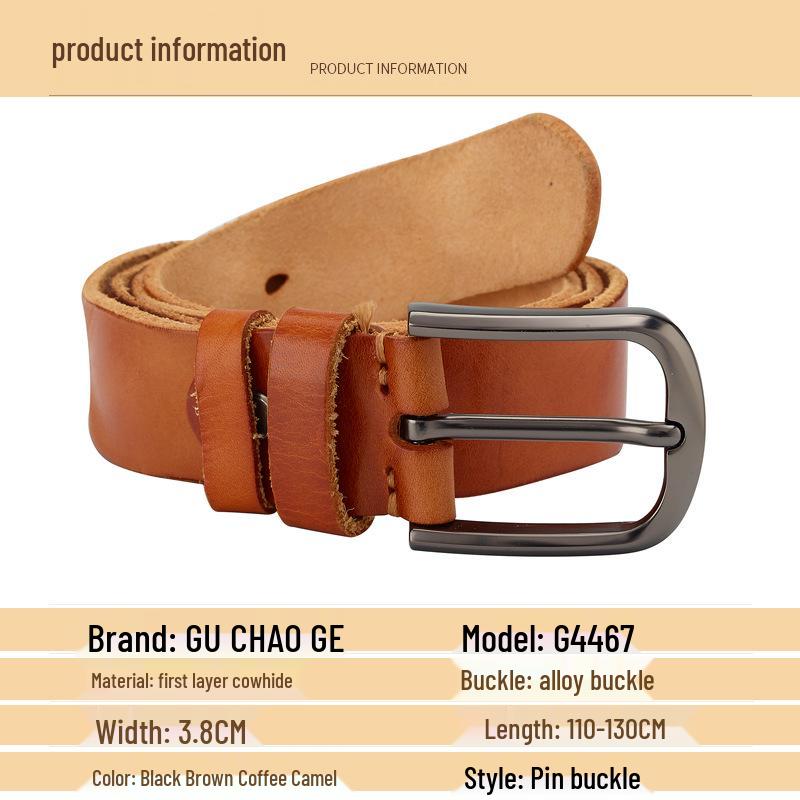 Men's Genuine Leather Retro Wrinkled Cowhide Belt - Trendy, Casual, and Versatile for Jeans