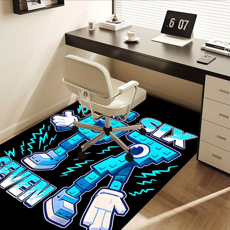 Electric Blue 67 Number Robot Chair Mat Office Carpet for Home Decor, Sofa Rug, Gift Idea for Any Room