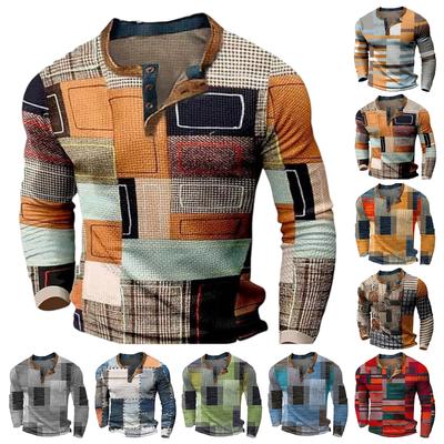 Men's Round,neck 3D Printed Trendy Mesh Long,sleeved T,shirt Top