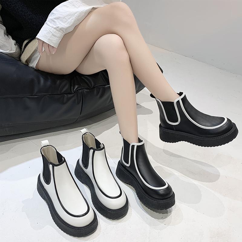 2026 Autumn Winter New Platform Thick-soled Chelsea Short Boots Smoke Tube Boots Motorcycle Boots Thick Heel Boots Women