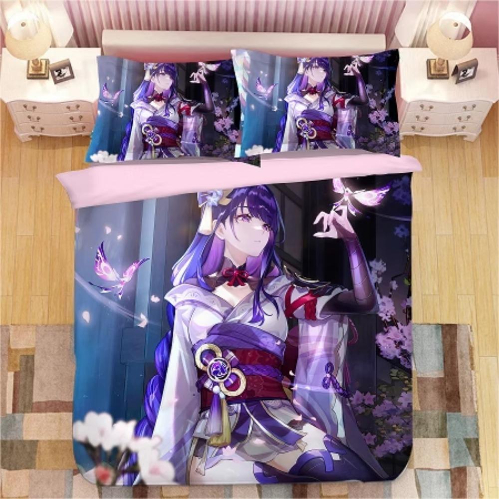 Animekaraktär, Mikrofiber Sängkläder, Barnsänglinne med Dragkedja Rumsdekor Påslakan för Tonåringar vuxen Lila‘