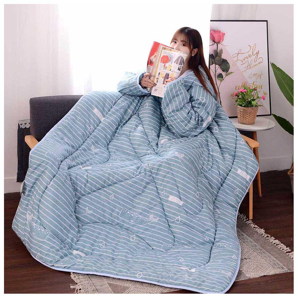 

Winter Quilt Thick Comfy Blanket Printed Warm Blanket Adults and Children Blankets for Beds Travel with Sleeves 120 x 160CM серо голубой