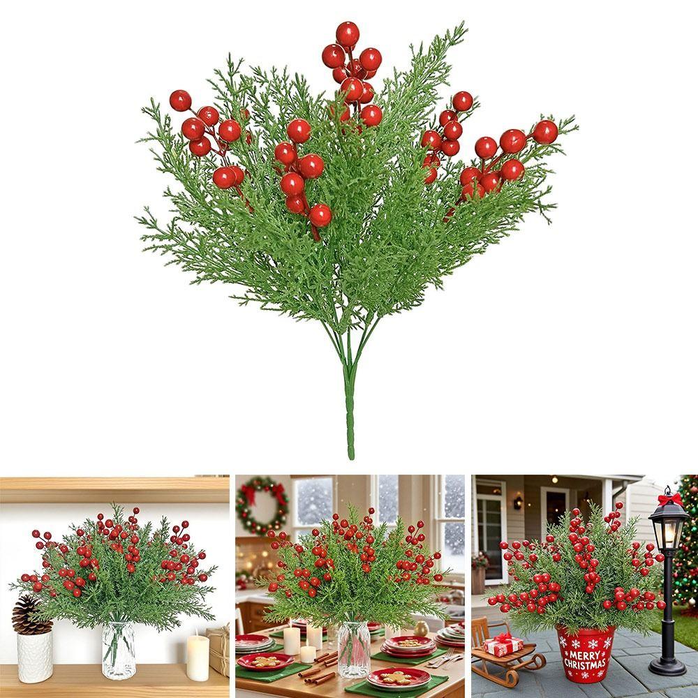 Red&Green Simulation Red Berry Branches 7 Branches Christmas Pine Stem  Festival Favors