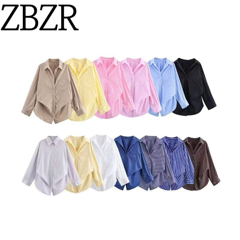 ZA Autumn New Women's Clothing ZR Fashion Wind Export Fashion Stripes Lapel Long Sleeves Shirt 2020458