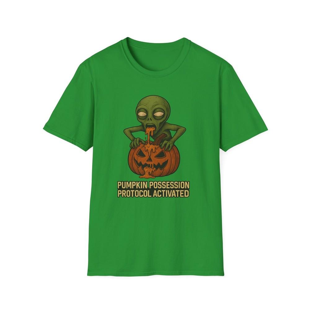 

Unisex Softstyle T-Shirt Creepy Alien Jack-O-Lantern Pumpkin Guts Halloween 4XL