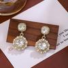 Silver Needle Chic Retro Geometric Square Earrings with Rhinestones & Pearls for Women