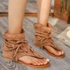 Women's Sandals European American Retro Flat Bottom Tassel Hollow Toe Womens Sandals Fashion High-top Cool Boots Sandalias Mujer