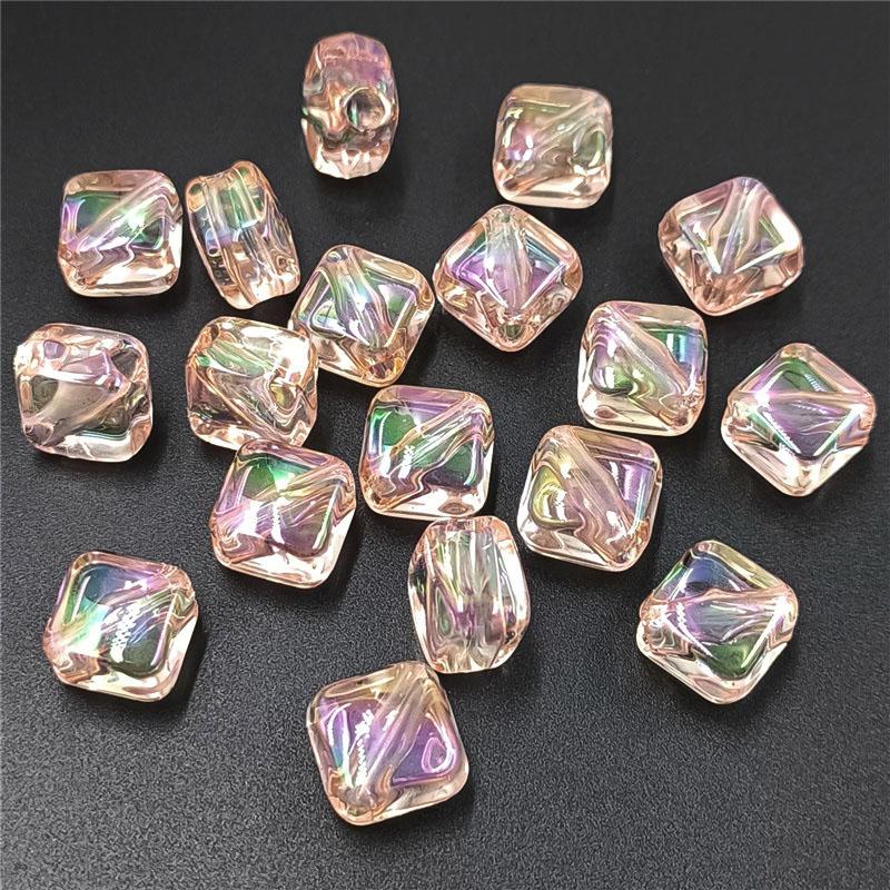 Necklace Making Acrylic DIY Bracelet Loose Beads Transparent Material Square Handmade Fashion Diagonal Hole Jewelry Accessories UV Dazzle Color 10pcs