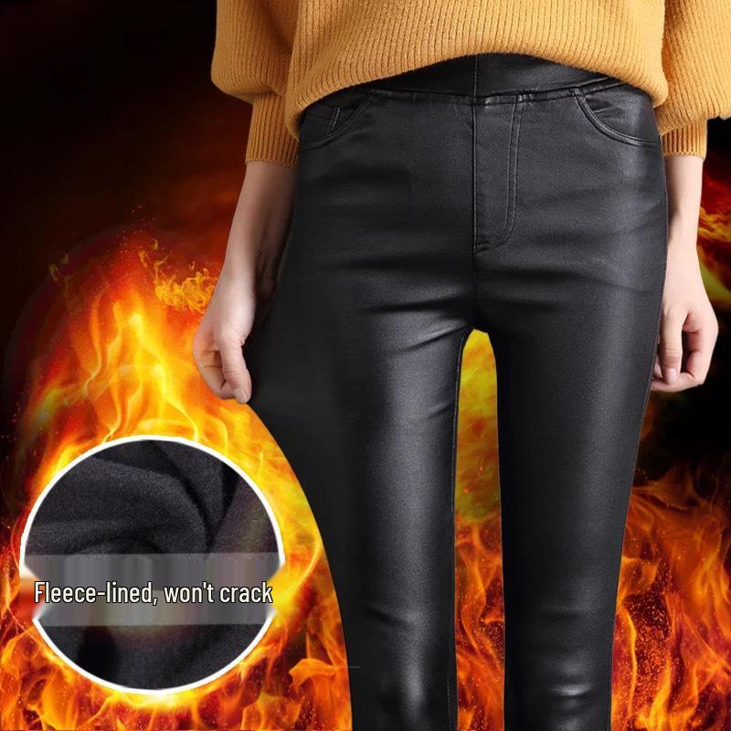 Damen Hohe Taille Warme Lederhose - Herbst/Winter Plus Samt Schlankmachende Lange Basisunterwäsche.