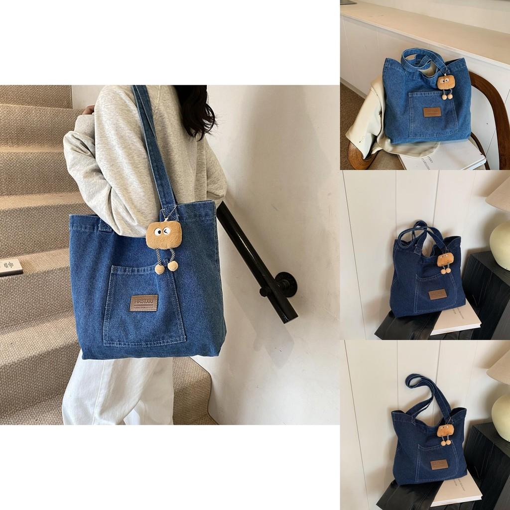 Large Capacity Trendy Casual Korean Style Shoulder Bag In Deep Blue For Fashionable Everyday Use