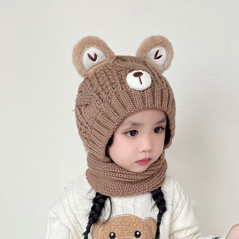Children's hats autumn and winter baby scarves integrated warm ear protective wool hats boys and girls thickened knitted pullover hats