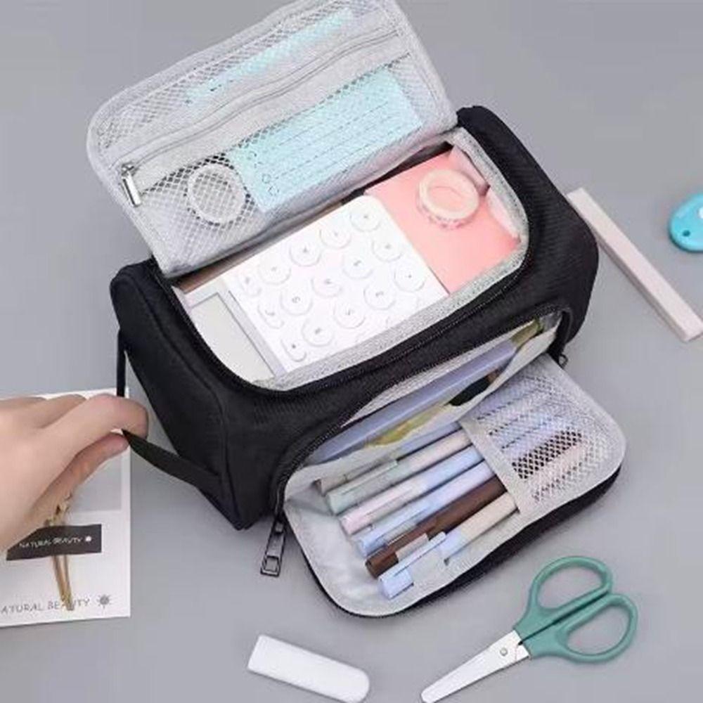 Oxford Cloth Double-Layer Pencil Case Wear-resistant Stationery Organizer Pencil Bag  Boy Girl