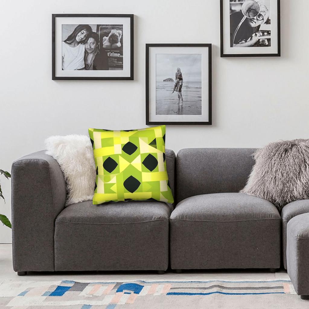 Lime Green Abstract Pattern Pillow Cover Square Cushion Cover Vintage Pillow Case For Sofa Couch Bed Living Room