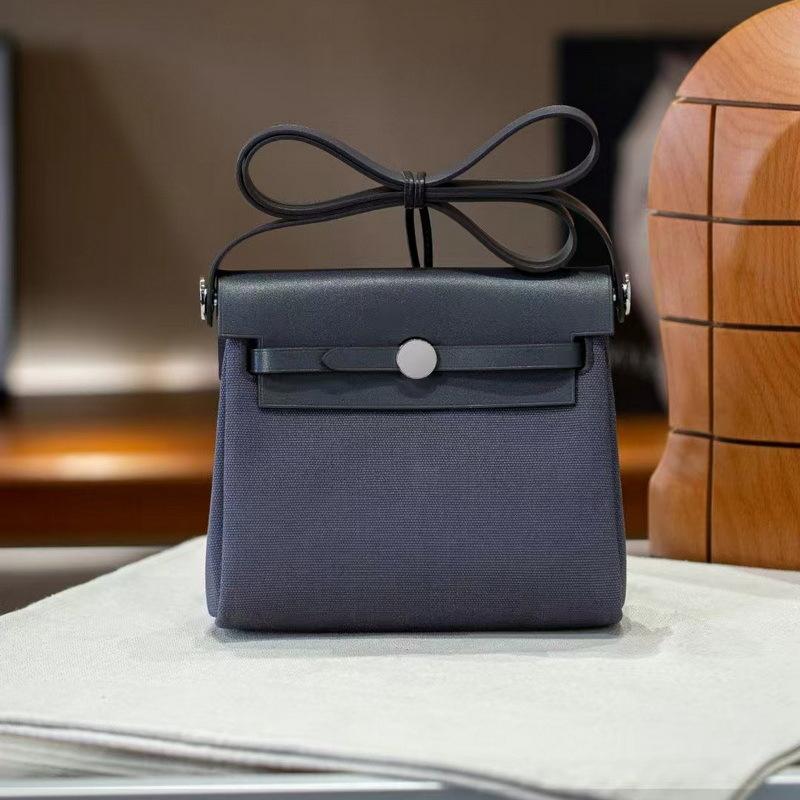 2025 Nuevo 20cm Cuero Vacuno Con Lona Y Bolso de Cuero+mini Bolso Bandolera de Hombro con Cuero Genuino y Tela