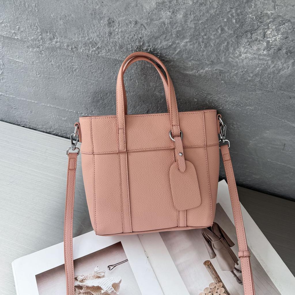 Bolso de piel vacuna bandolera Moda popular Color sólido Bolso de hombro para mujer Práctico Portátil Cesta de verduras Bolso sencillo para mujer