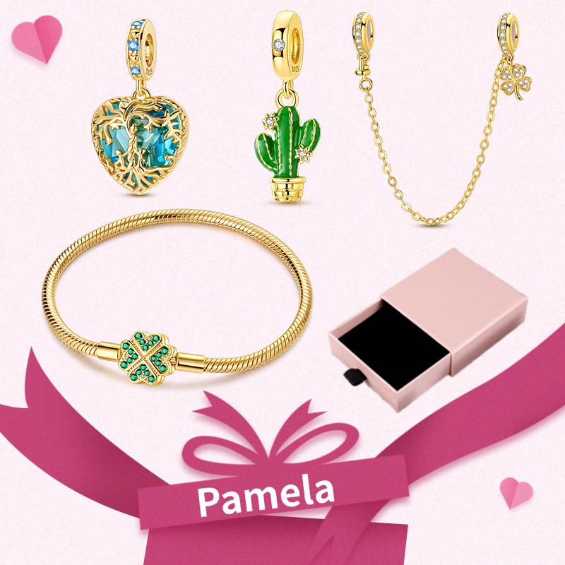 Pink Heart Charm Set 925 Original Silver Charms Bracelet With Gift Box For Women Wedding Anniversary Jewelry Gift 4pcs/lot