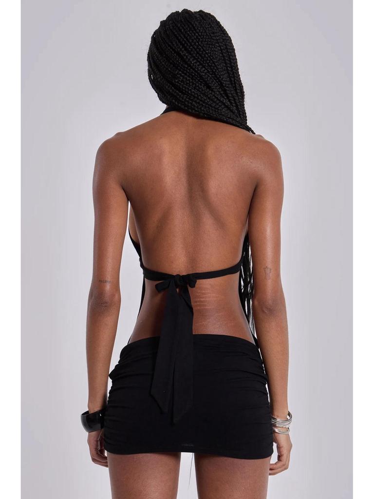 2026 European & American Women's Fashion Sexy Backless Deep V Halter Mini Dress