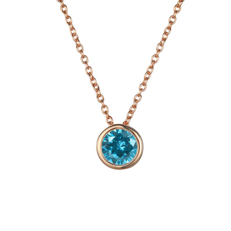 Shiny Colorful CZ Birthstone Necklace Round Stainless Steel Link Chain Necklace Boutique Birth Stone Zircon Necklace for Women