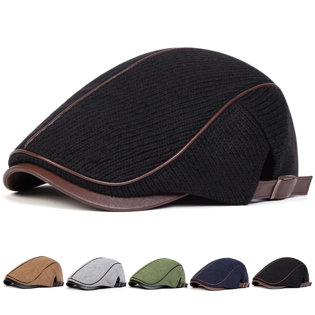 

Чоловічі в язані шапки для газетярів британські художники шапки з бічними пряжками регульована плоска шапка хіп-хоп берети Темно-синій