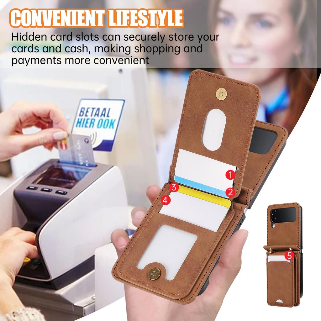 Vertical Cards Solt Crossbody Wallet Leather Case For Samsung Galaxy Z Flip 7 FE 6 5 4 3 5G Flip6 Bag Long Lanyard Cover Fundas