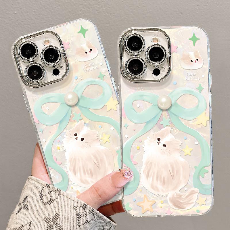 Bow cat is suitable for 17promax mobile phone case iphone16 cute 15 three-dimensional 14 high-value girls 13