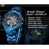 WINNER Men's Fashion Casual Cutout Blue Dial Automatic Mechanical Watch