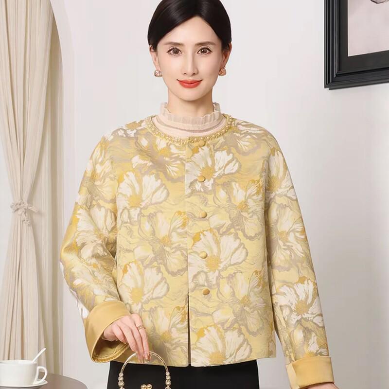 

Jiangnan Style Suede Printed Jacket – Spring Arrival for Mother s Day: Round Neck, New Chinese Style for Mid-aged and Elderly Women XL (recommended 85-105 jin)
