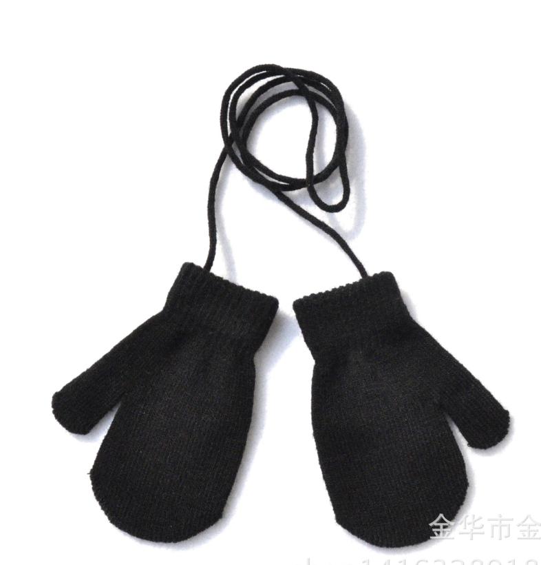 Toddler Kids Winter Warm Knitted Gloves for 1-3 Years Old with String, Black