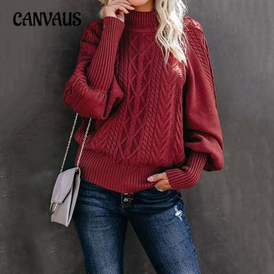 Pull d'hiver à col roulé mi-long pour femme, grande taille, ample, en corde torsadée, à manches longues, en tricot, couleur unie