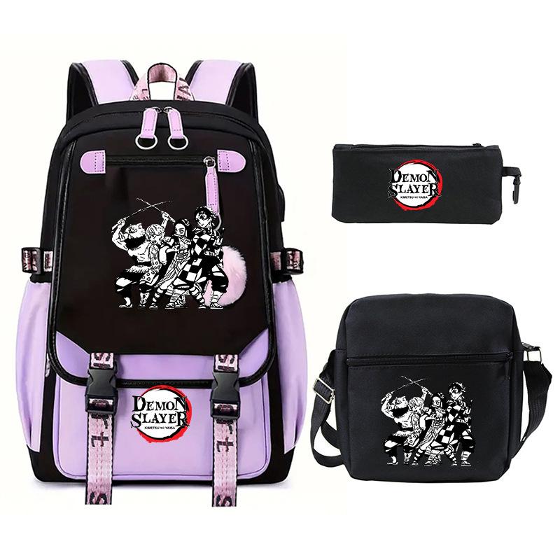 Riman peripheral printing fashion backpack cross-border campus primary and secondary school students schoolbag shoulder bag pencil bag three-piece set