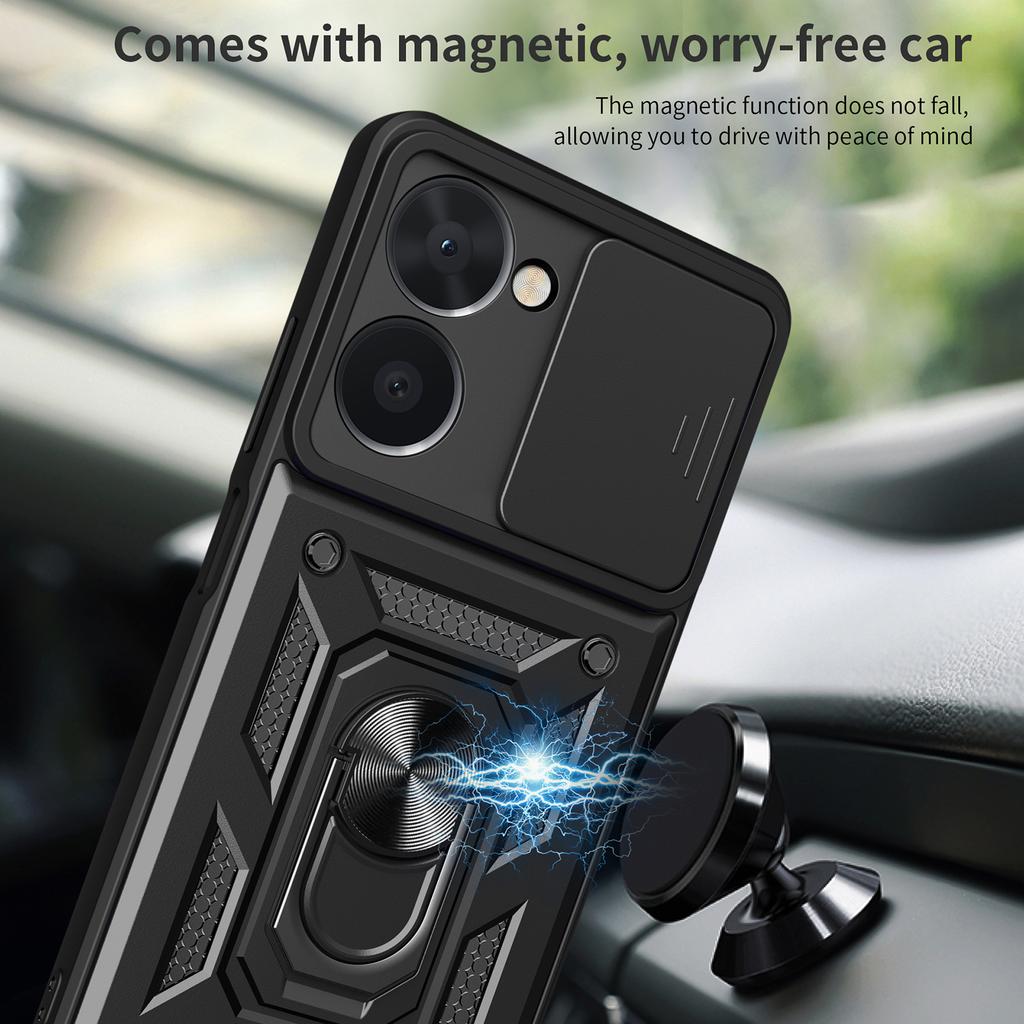 For Realme C33 2023 4G/C33 4G Sliding Camera Design Phone Case PC+TPU Kickstand Protective Cover
