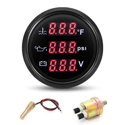Multi-Function Digital Gauge Set 104~248 ℉ Water Temperature+Oil Pressure+Voltage  3 In 1 for Car Truck RV Yacht Boat Motorcycle
