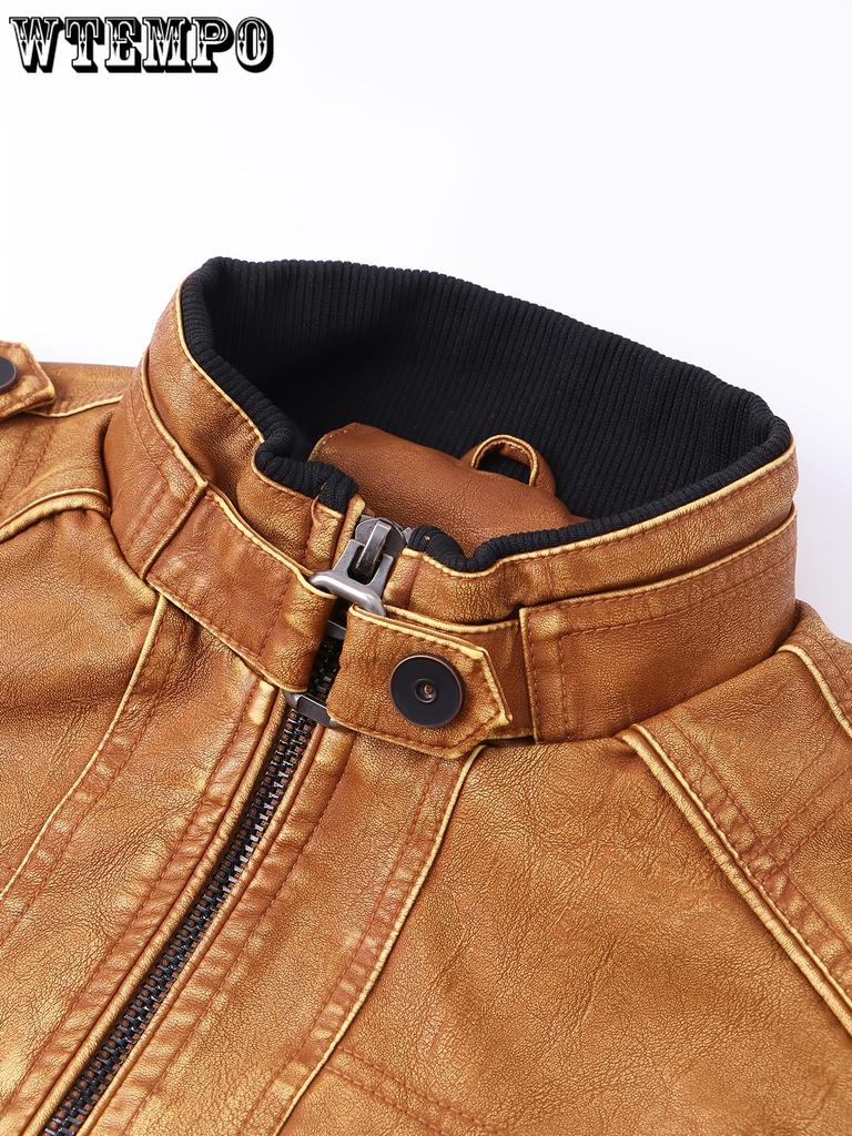 Men's Casual Vintage Style PU Leather Jacket With Pockets -  Stylish & Durable - For Everyday Wear - Perfect Gift for Fashionable Men