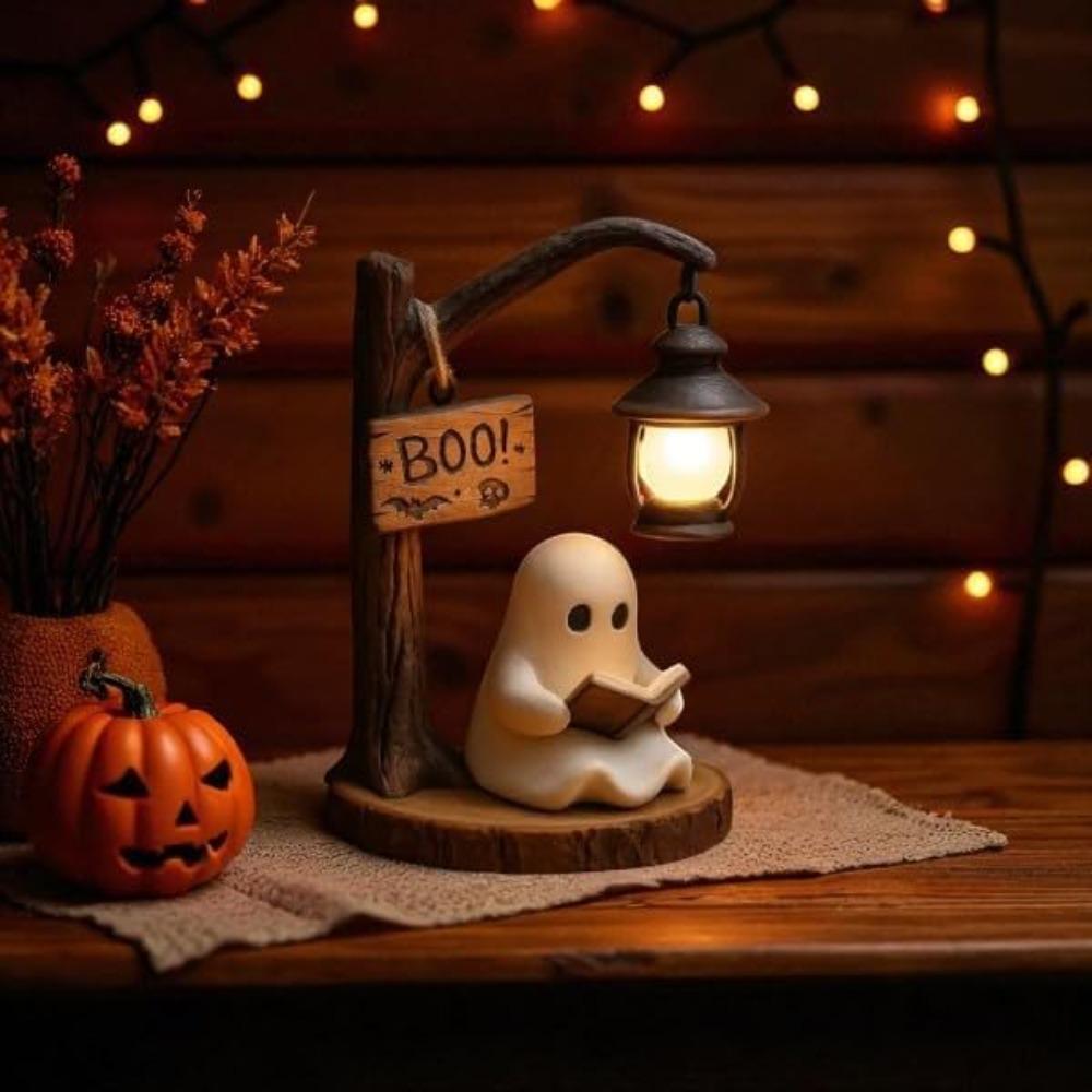 Cute Ghost Reading Lantern - Boo, Ghost Reading Book Lamp, Halloween Cute 3D LED Night Light, Ideal for desks, mantels (1 pcs)