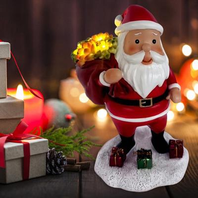 Leuchtende Weihnachtsmann-Figuren Harz-Weihnachtsmann-Skulptur mit Geschenkesack auf dem Rücken Solarbetriebene leuchtende Weihnachtsstatue für Innen- und Außendekoration