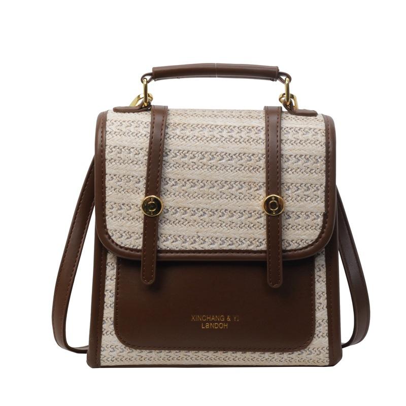 Woven Double Backpack Women's 2025 Spring New Shoulder College Style Niche Retro Handbag