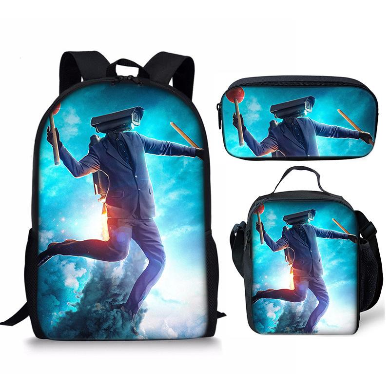 Classic Popular Novelty skibidi Toilet Man 3D Print 3pcs/Set Student School Bags Laptop Daypack Backpack Lunch bag Pencil Case