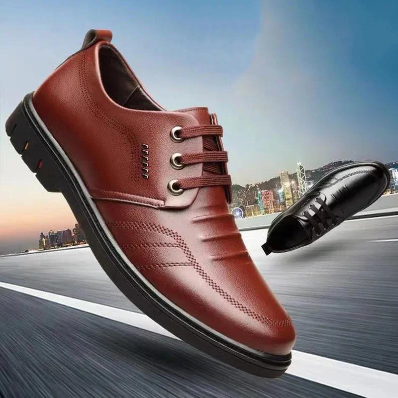 Men's Leather Shoes Autumn New Business Formal Shoes Lace Up Casual Leather Shoes Breathable Soft Sole Non Slip Leather Shoes
