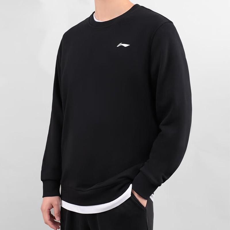 Li Ning Training Series Solid Color Logo Sports Crew Neck Pullover Long Sleeve Sweatshirt Men Sweatshirt Black AWDQ643-4