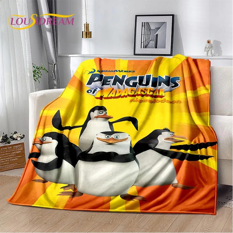 Urocze Pingwiny z Madagaskaru Kreskówkowy Koc, Miękki Koc Rzutowy do Domu Sypialni Łóżka Sofy Pikniku Podróży Biura Pokrowiec Prezent dla Dziecka