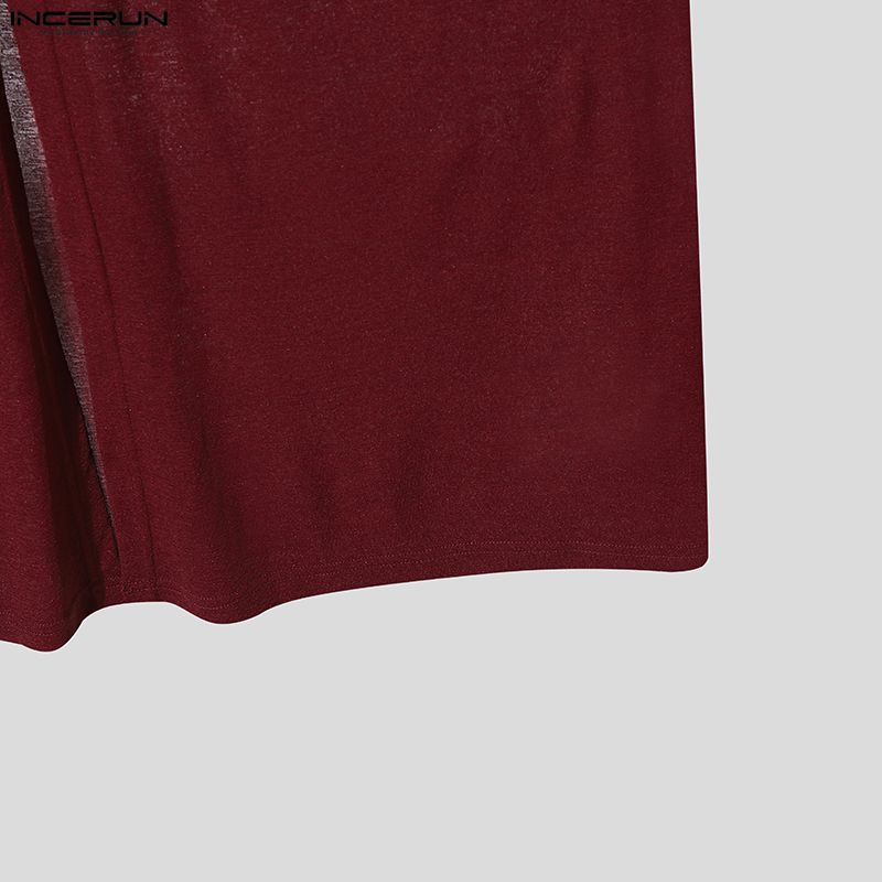 INCERUN Men Long Sleeve See Through Open Front High Splits Casual Long Mesh Sheer Shirts