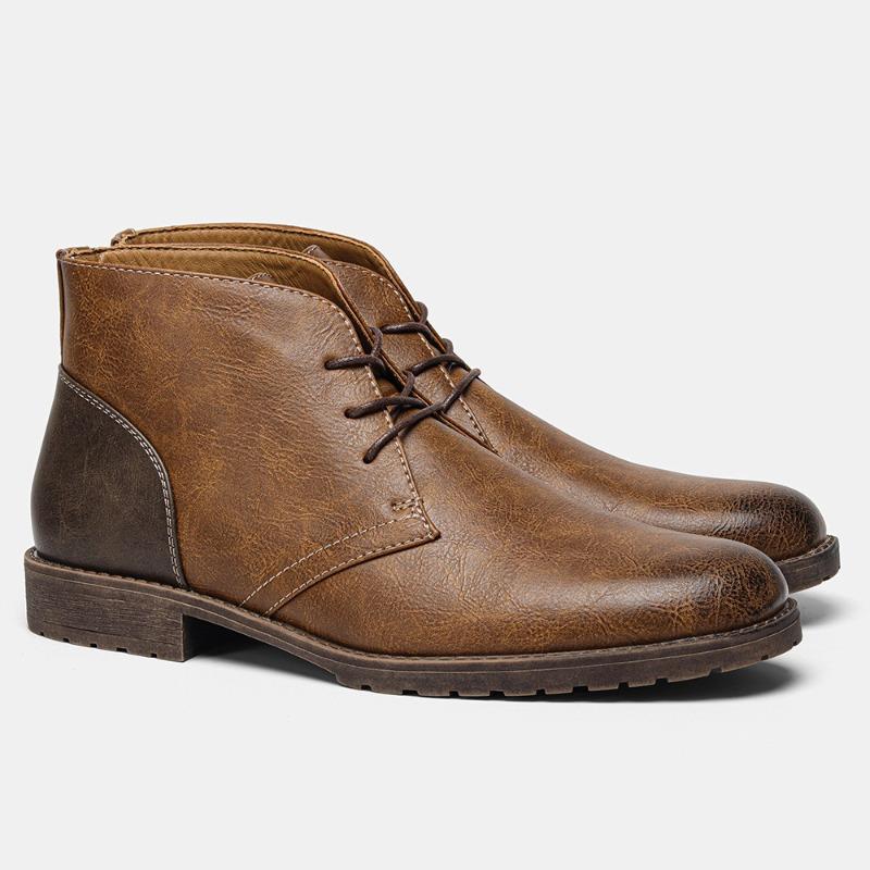 Mode Lyx Herr Läderstövlar Brittiska Affärskläder Stövlar Retro Ankelstövlar för Män Mode Casual Stövel Snörning Platåstövel Botas